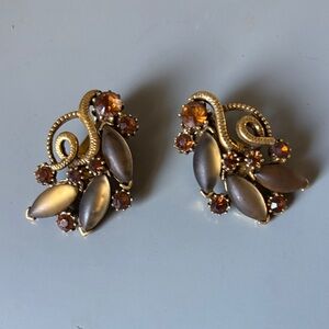 Vintage Gold and Brown Leaf Earrings